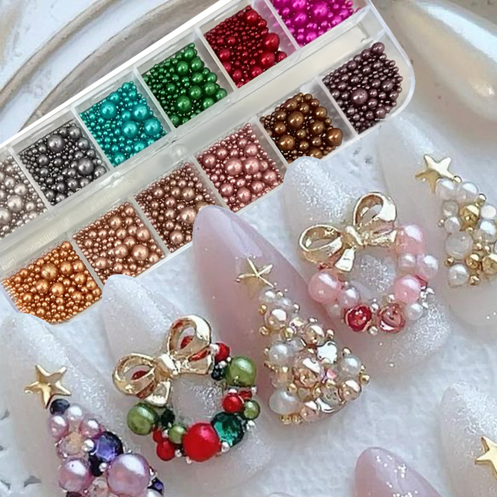 12 colors Mix Size Nail Pearls - Nail Art Valentines Day ulasan dan harga